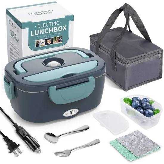 Електричний ланч-бокс ELECTRONIC LUNCHBOX 220V + 12V, Контейнер для підігріву їжі від мережі та прикурювача, з нержавіючою ємністю