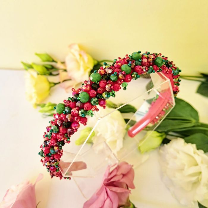 Обідок під вишиванку, сукню. Червоно-зелений обідок ручної роботи.