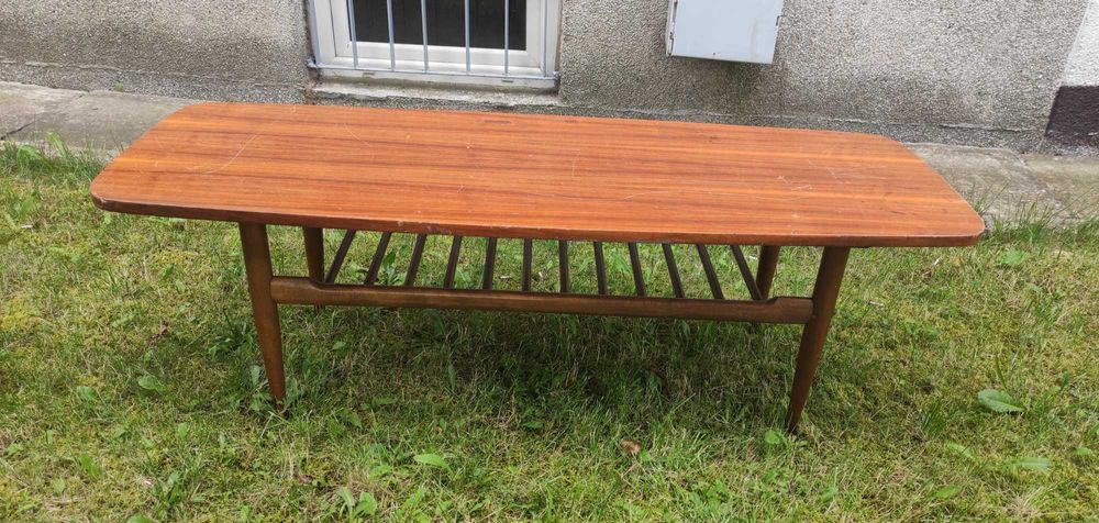 Stolik T 46/A PRL ława z półką szczebelkami jamnik