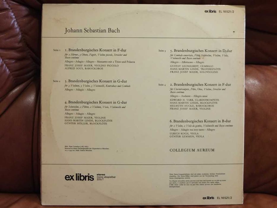 Vinil LP Duplo de Bach "Brandenburgische Konzerte", Collegium Aureum