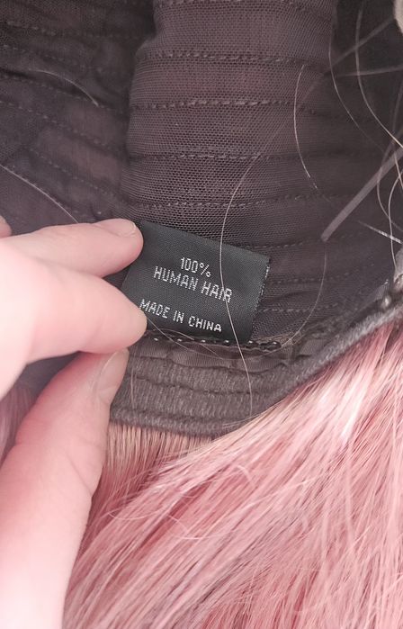 Peruka z naturalnych włosów bob lob róźowa