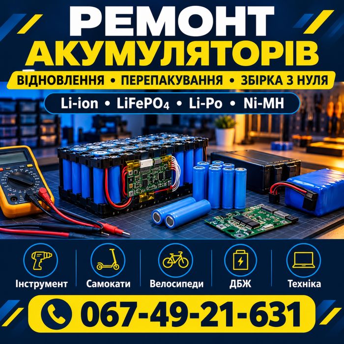 Ремонт АКУМУЛЯТОРІВ, відновлення, перепакування та виготовлення з нуля