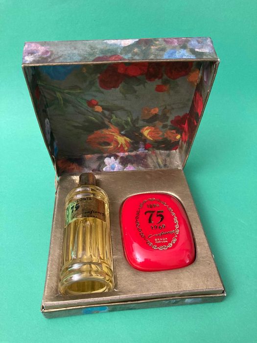 Caixa Frasco Perfume e Sabonete 75 Anos Da Confiança Anos 60 Ach Brito