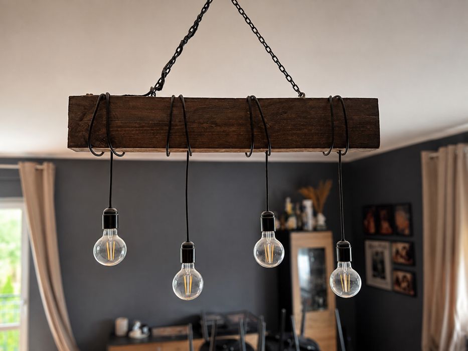Lampa wisząca loft industrialna drewniana 4x E27 ręcznie robiona