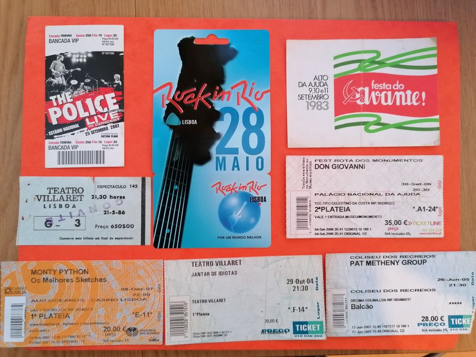 Bilhetes antigos vários teatro, concertos, exposições, preços