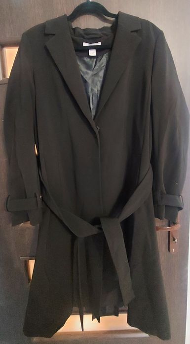 Jesienny długi czarny płaszcz H&M rozmiar 44