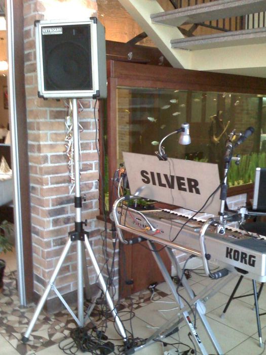 Statyw na dwa instrumenty klawiszowe.