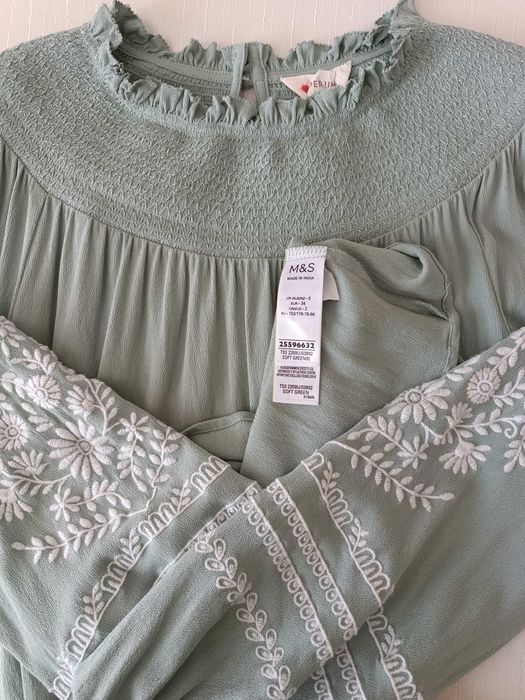 м'ятна блуза блузка сорочка вишиванка з вишитими рукавами р 6 / 40-42