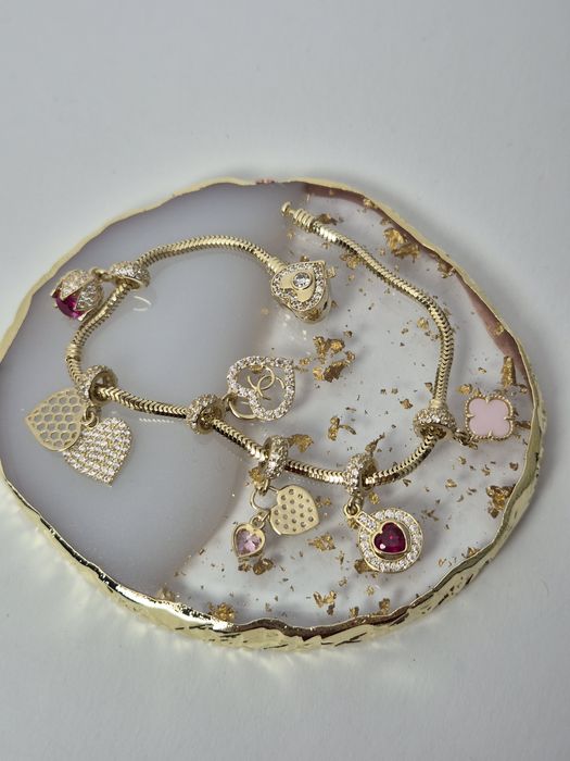 Nowy złoty charms do bransoletki typu Pandora,pierścionek,cyrkonia