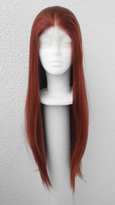Lace Front Czerwona ruda peruka długa prosta z przedziałkiem cosplay