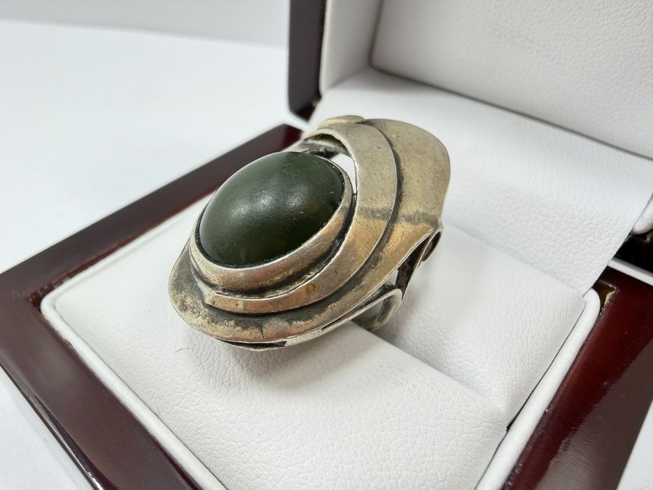 pierścionek ORNO – Srebro, Nefryt, Vintage PRL