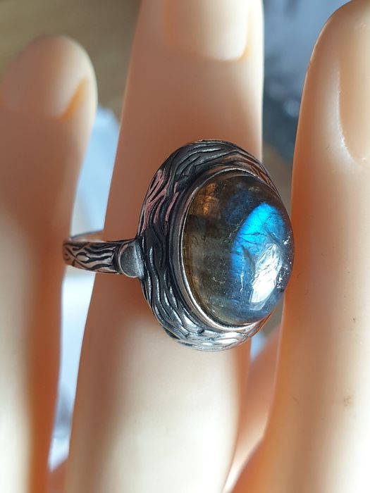 Srebrny duży pierścionek labradoryt srebro rękodzieło