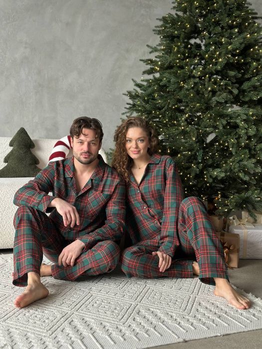 парні піжами новорічні в клітинку/піжами для сімейних фото/парний одяг