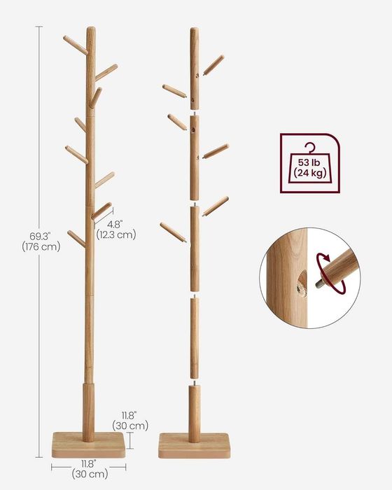 Wieszak na ubrania z litego drewna,8 haczyków