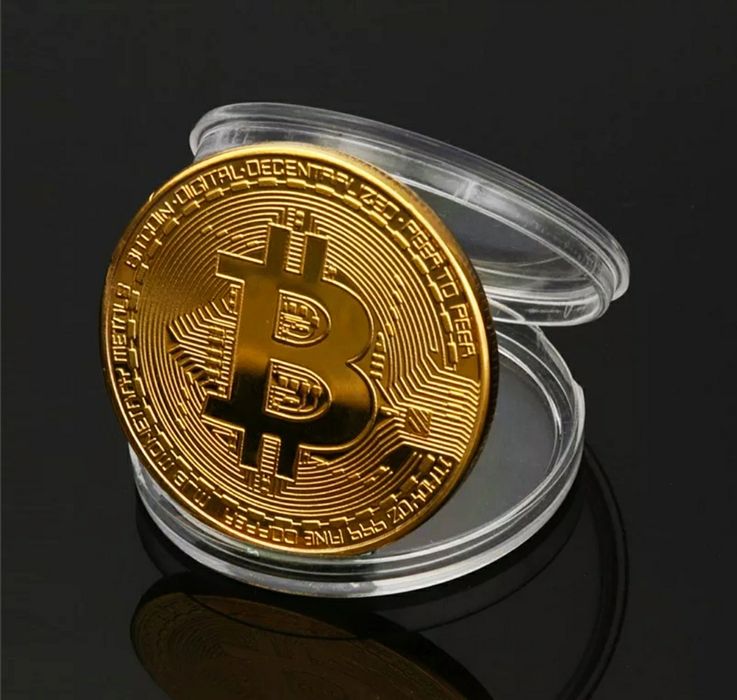 Сувенирная монета Биткоин коллекционный золотого цвета подарок Bitcoin