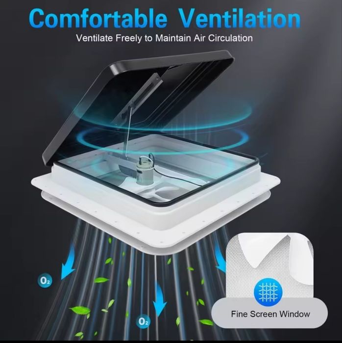 Clarabóia com rede mosquiteira e ventilação 12v
