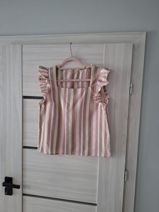 Kolorowa bluzka paski falbanka shein M