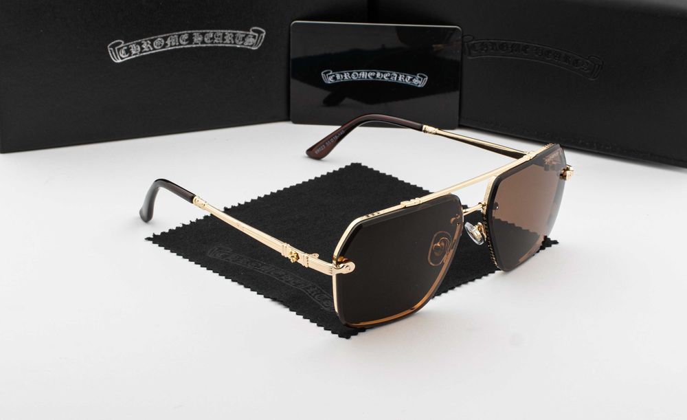 Чоловічі сонцезахисні окуляри Chrome Hearts | UV400 | квадратна лінза | футляр в комплекті | металева оправа