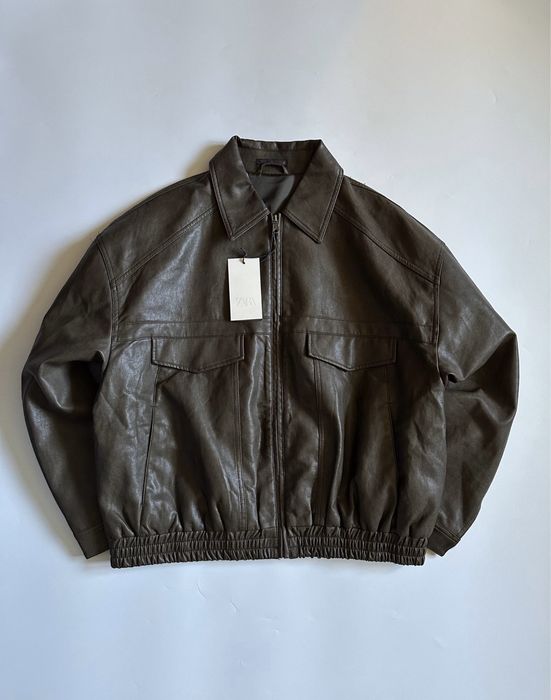 Шкіряна куртка Zara Leather Jacket Шкірянка Зара бомбер кожанка нова