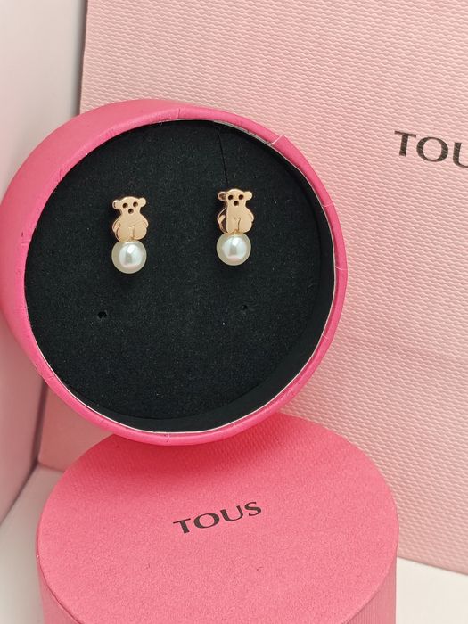 Kolczyki z misiem różowe srebro vermeil 925 z perłą