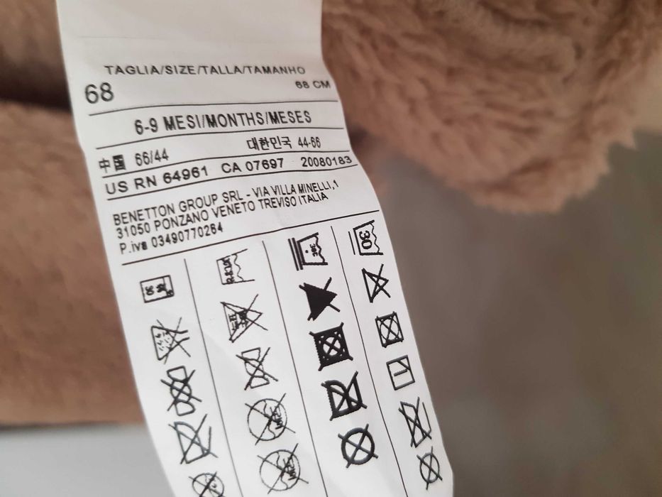 Markowy polar Benetton Baby ciepła bluza z kapturem r. 68