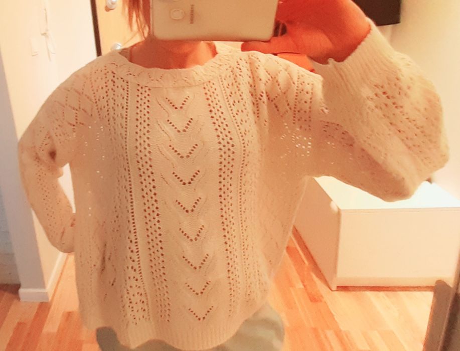 Dziergany sweterek kremowy/ecru/beż - r. M