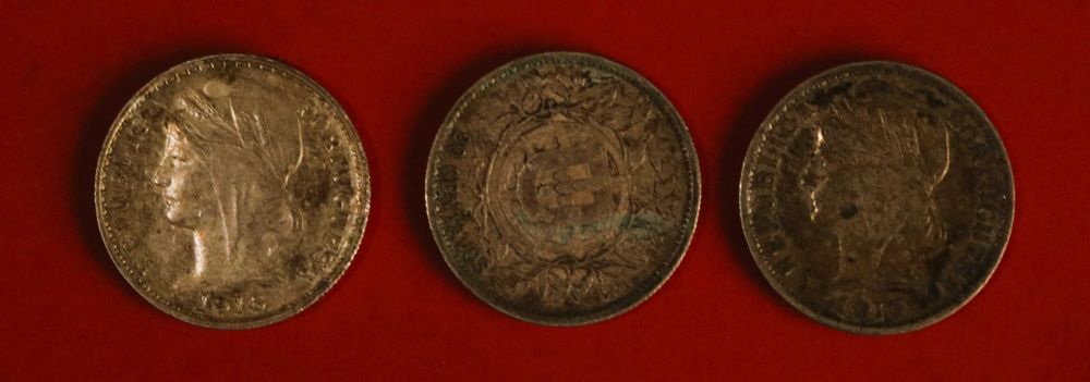 República 20 Centavos Prata 3 moedas 1913(1) e 1916(2)