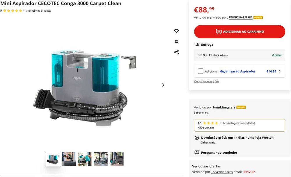 Cecotec Aspirador de Tapicerías Conga Popstar 3000 CarpetClean. 400 W