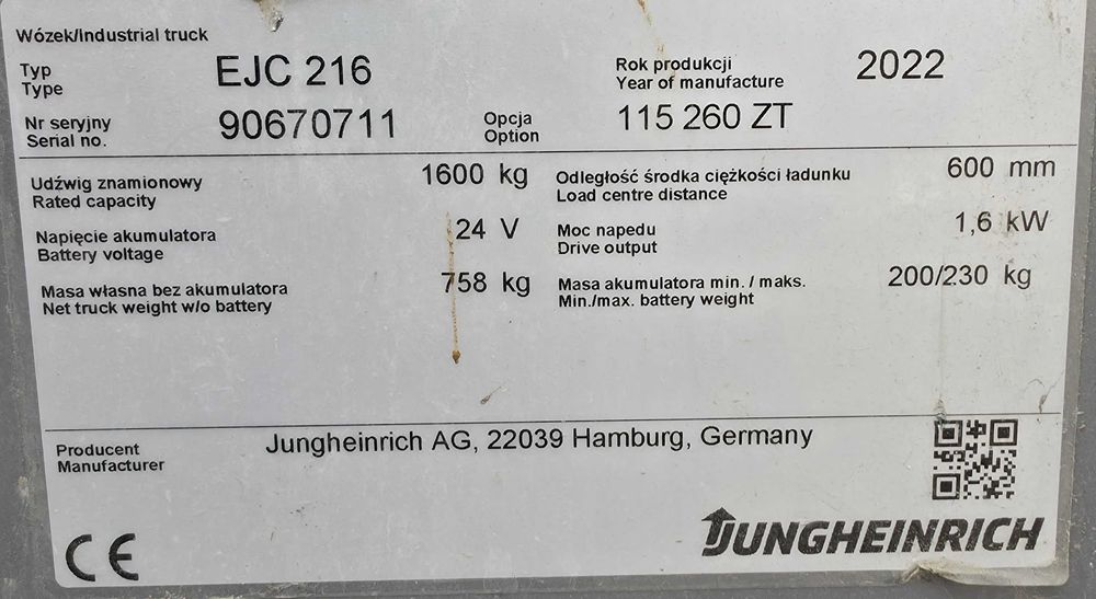 Wózek widłowy JUNGHEINRICH EJC216, 422H