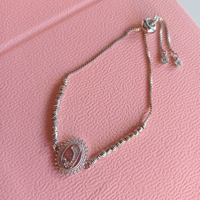Pulseira Delicada Virgem Santa Maria com zircónia Swarovski  Banhada a Prata no Aço Inoxidável Antialérgico