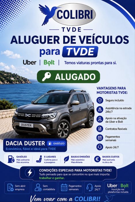 Aluguer de viaturas TVDE / UBER / BOLT / Aluguer slot