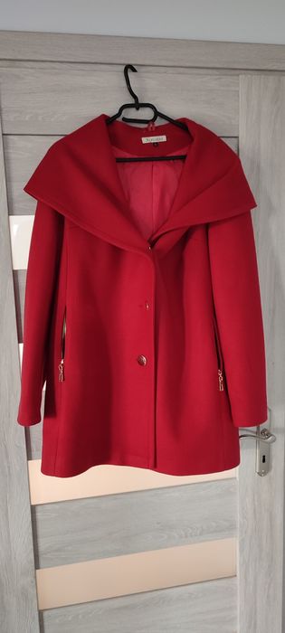 Hallhuber Wollmantel Hallhuber Mantel Rot Volumenkragen Hallhuber