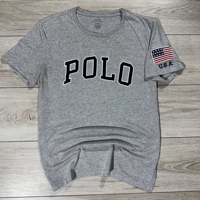 Сіра Футболка Поло Ральф Лорен Polo Ralph Lauren USA Flag, M, Оригінал