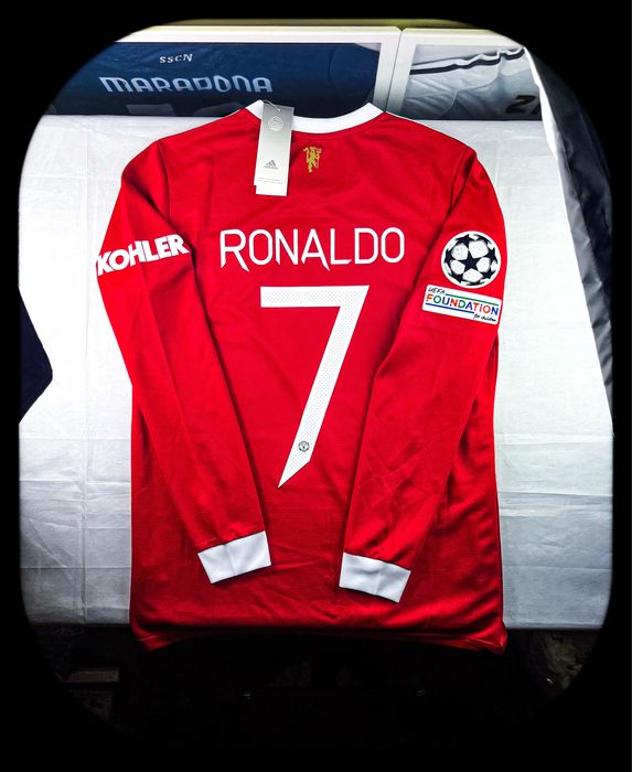 (S) CRISTIANO RONALDO 7 MANCHESTER UNITED 2021/22 LIGA MISTRZÓW NOWY LONG SLEEVE Czerwona Domowa Nowa Piłkarska Koszulka z Długim Rękawem do Treningu