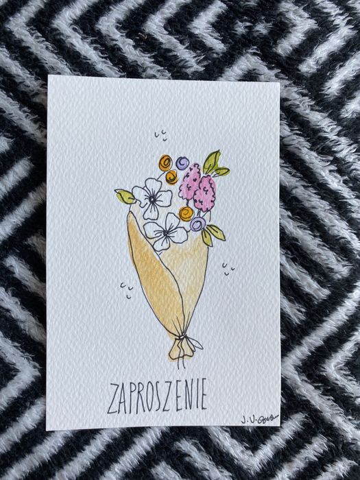 Zaproszenie bukiet kwiatow kwiaty boho wesele ślub chrzest