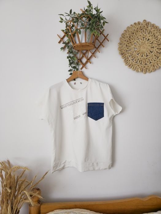 Biała bluzka tshirt z aplikacją XL Binka cyrkonie