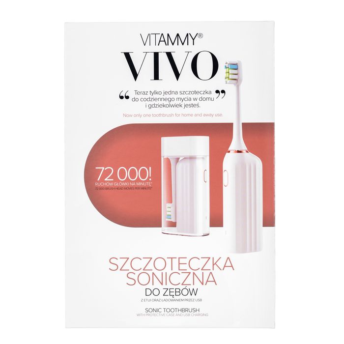 Szczoteczka Soniczna Vitammy Vivo White 72k Ruchów Usb-c Ładowanie Etui Profesjonalna Do Czyszczenia Zębów