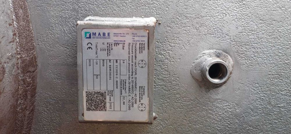 Zbiornik na sprężone powietrze MABE 8000 L 2022 rok, 16bar S015633