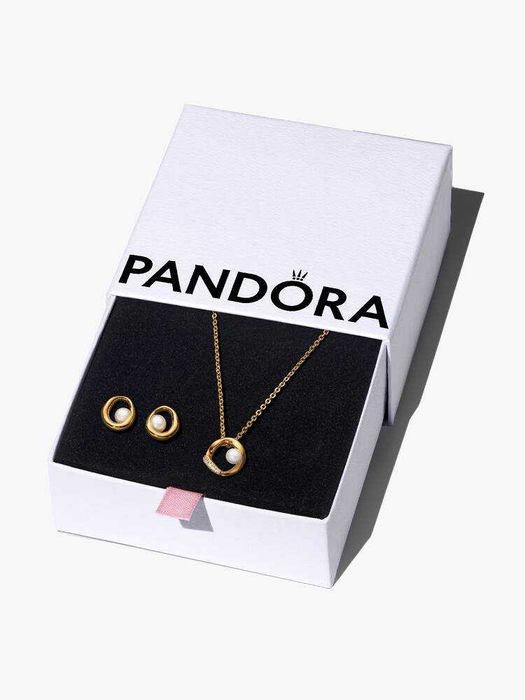 ОРИГІНАЛ! Подарунковий набір Pandora—сережки + кольє золото