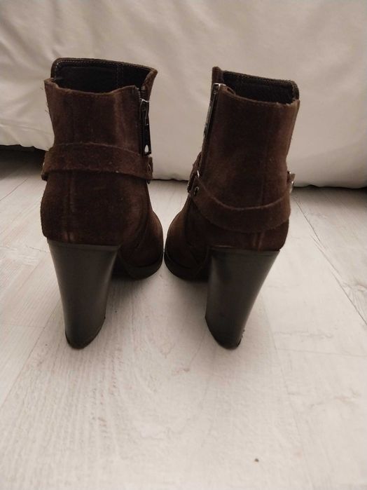 Skórzane Brąz - Botki Carini Styl Kowbojki