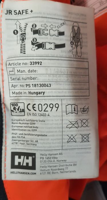 Kamizelka ratunkowa kapok Helly Hansen Junior Safe+ 20-35kg Stan bdb