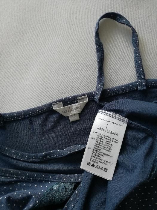 Casa Blanca XL top koszulka na ramiączkach niebieska w białe kropeczki