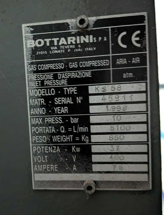 Compressor de parafuso Bottarini KS58 37KW