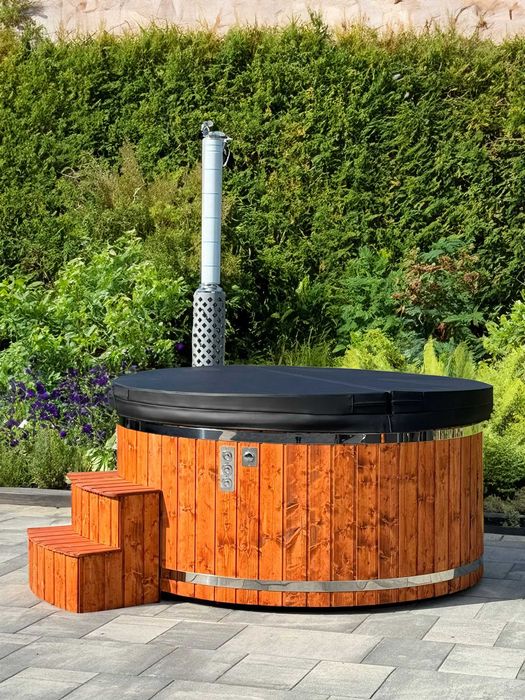 Balia ogrodowa jacuzzi bania hydromasaż Piec na. drewno LED masaż