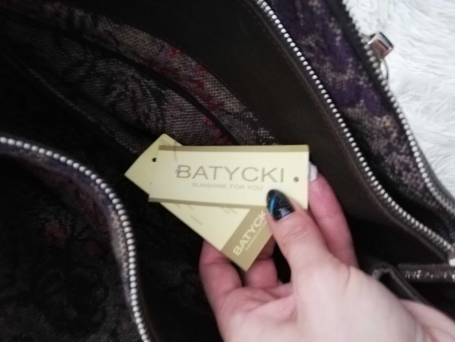 torebka batycki skórzana nowa szara z bursztynem A4