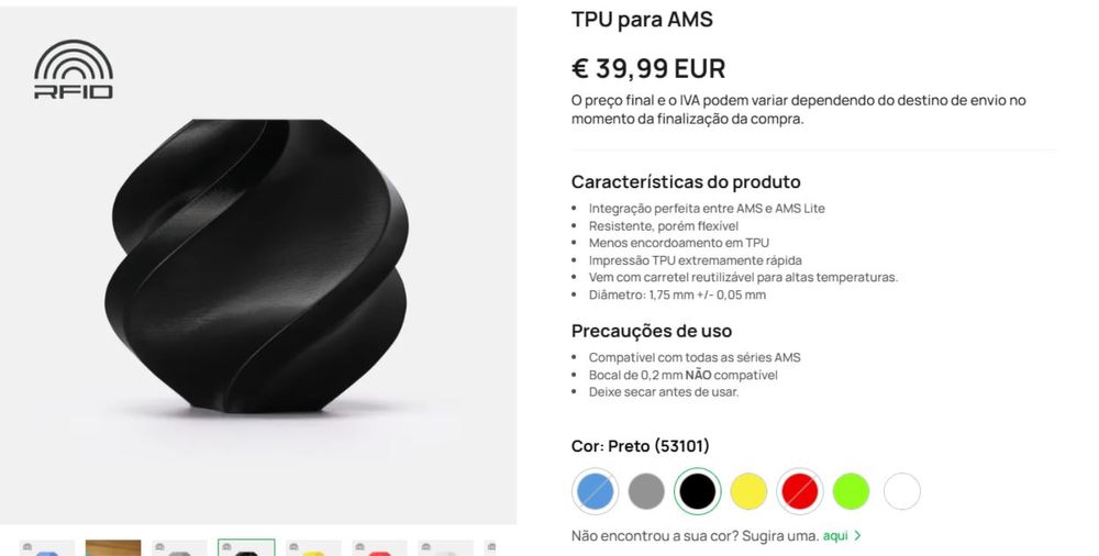 Vendo 2 filamentos TPU para AMS – Bambu Lab (novos)