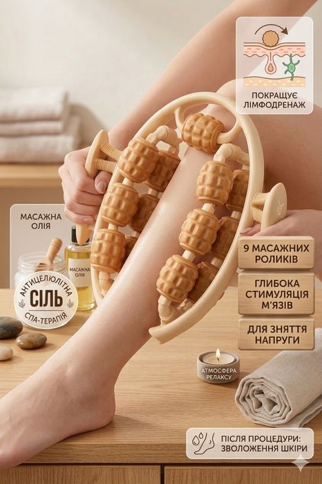 Антицелюлітний масажер для тіла ручний: ролер на 13 роликів