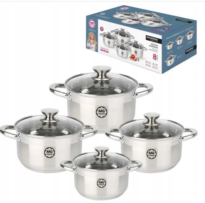 Zestaw garnków MG Home szklane 8 el.
