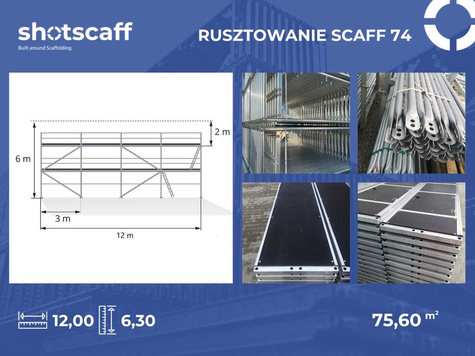 Lekkie nowe rusztowanie aluminiowe typ Plettac 6x12=75m2 podest 3m kompletne