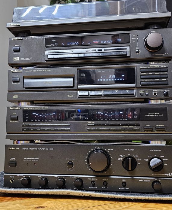 Technics zestaw audio, wieża z gramofonem bdb.stan